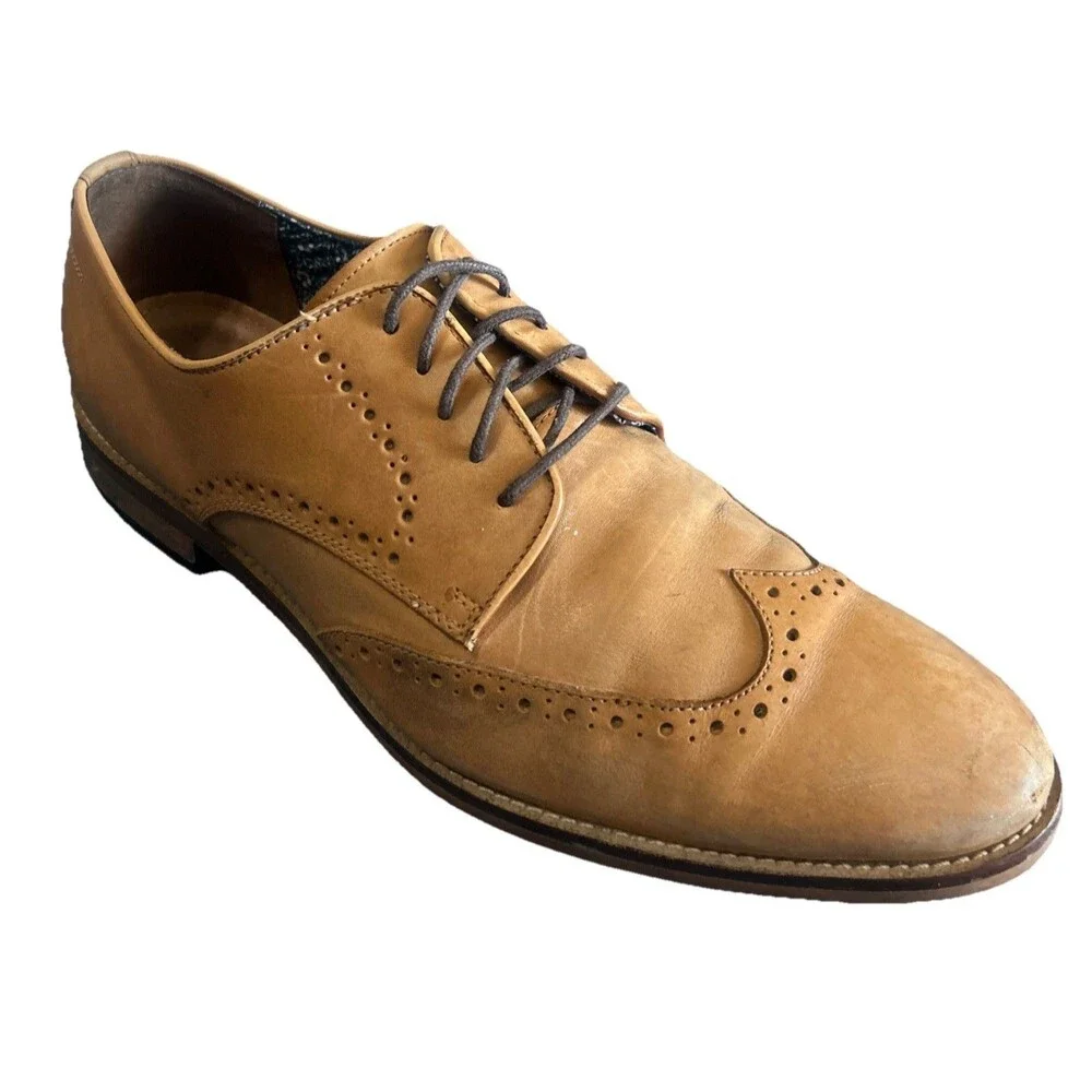 Johnston & Murphy Men's 11.5M Haywood Wingtip Oxford Tan Leather Dress Shoes